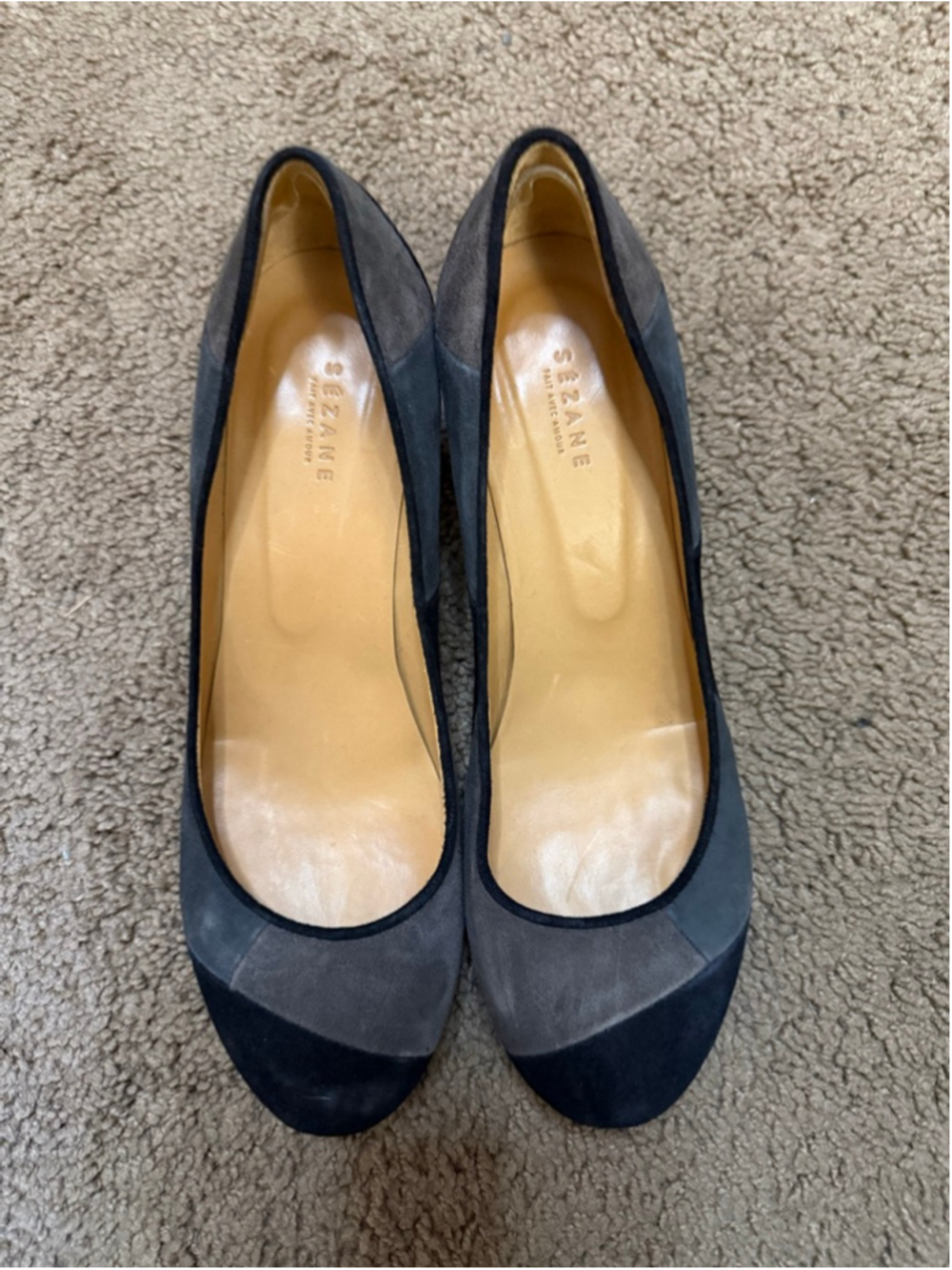 Women's Sézane Heels Size 9 Gray Black Suede Block Heel Pumps
